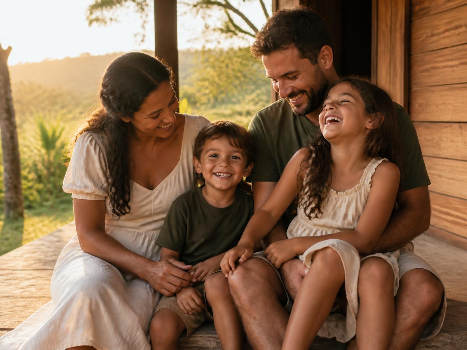 Família reunida em um fim de tarde